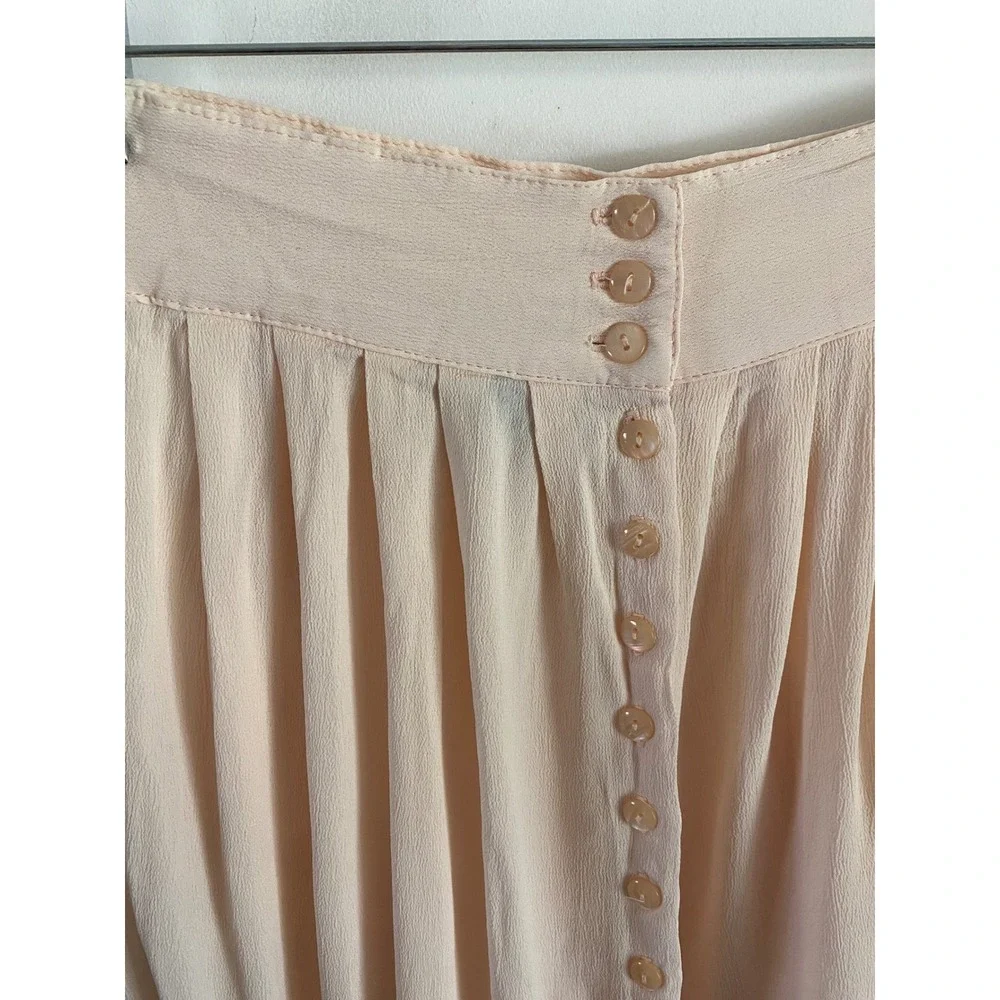 Leger Petite Vintage Peach Rayon Button Front Pleated Midi Skirt Pockets 8P